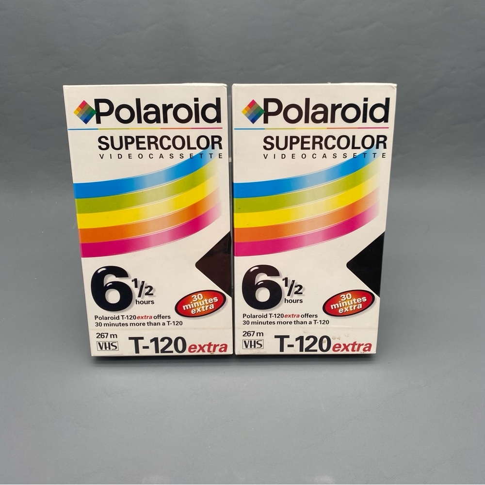 Polaroid Supercolor VHS T-120 6 1/2 Hours Videocassettes Blank Sealed Lot of 2